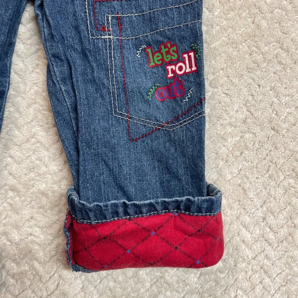 Vintage Y2K 2009‎ Fisher Price Toddler Embroidered Cuffed Roll Up Jeans 24 mos